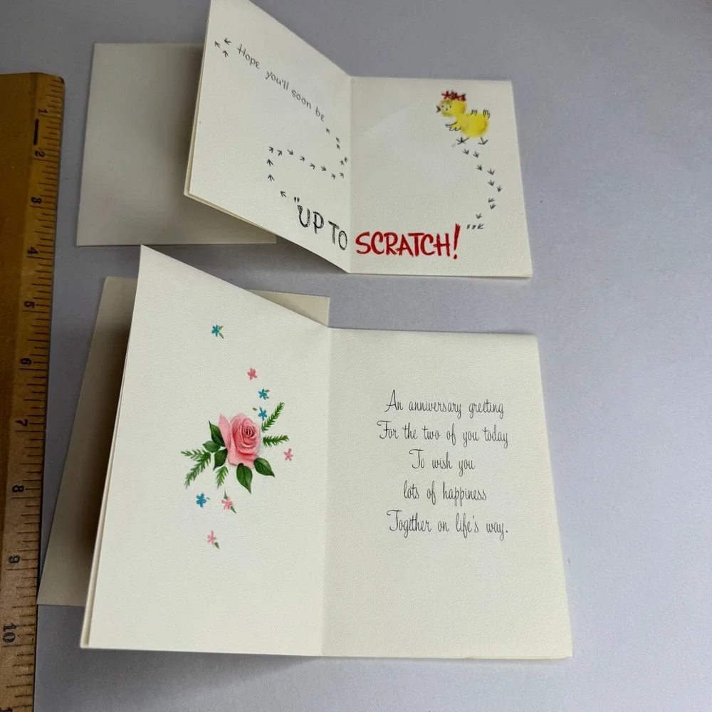 Vintage Hallmark Greeting Cards Anniversary Wedding Sick Chick Get Well Lot of 2